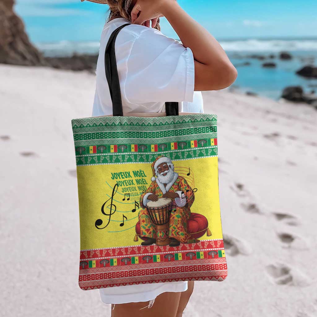 Senegal Christmas Tote Bag Black Santa Playing Djembe Drum - Wonder Print Shop