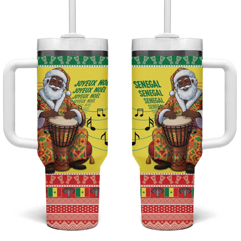 Senegal Christmas Tumbler With Handle Black Santa Playing Djembe Drum - Wonder Print Shop