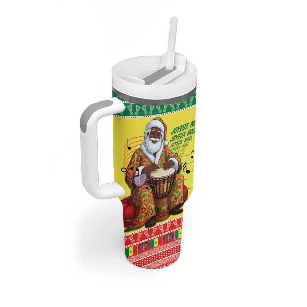 Senegal Christmas Tumbler With Handle Black Santa Playing Djembe Drum - Wonder Print Shop