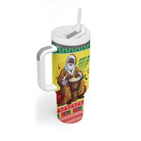Senegal Christmas Tumbler With Handle Black Santa Playing Djembe Drum - Wonder Print Shop