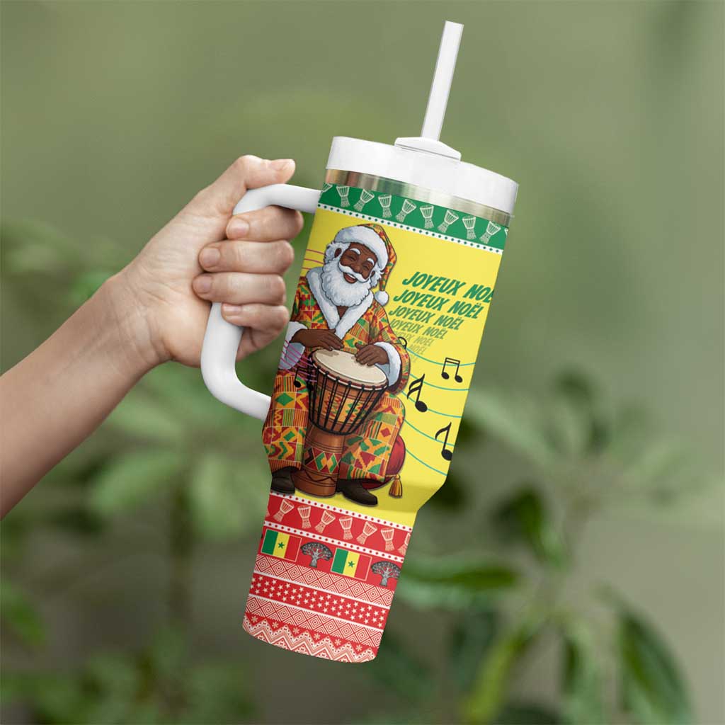 Senegal Christmas Tumbler With Handle Black Santa Playing Djembe Drum - Wonder Print Shop