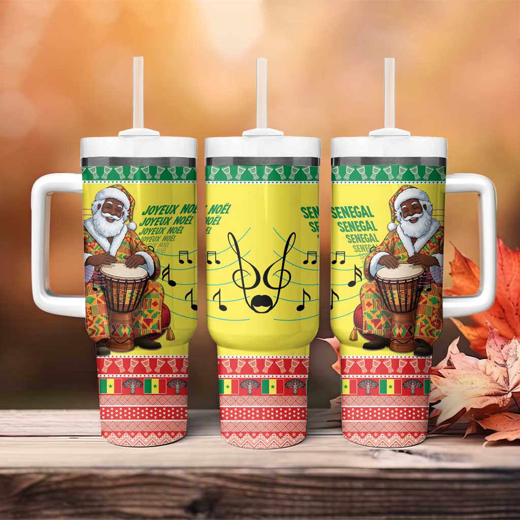 Senegal Christmas Tumbler With Handle Black Santa Playing Djembe Drum - Wonder Print Shop