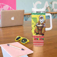 Senegal Christmas Tumbler With Handle Black Santa Playing Djembe Drum - Wonder Print Shop