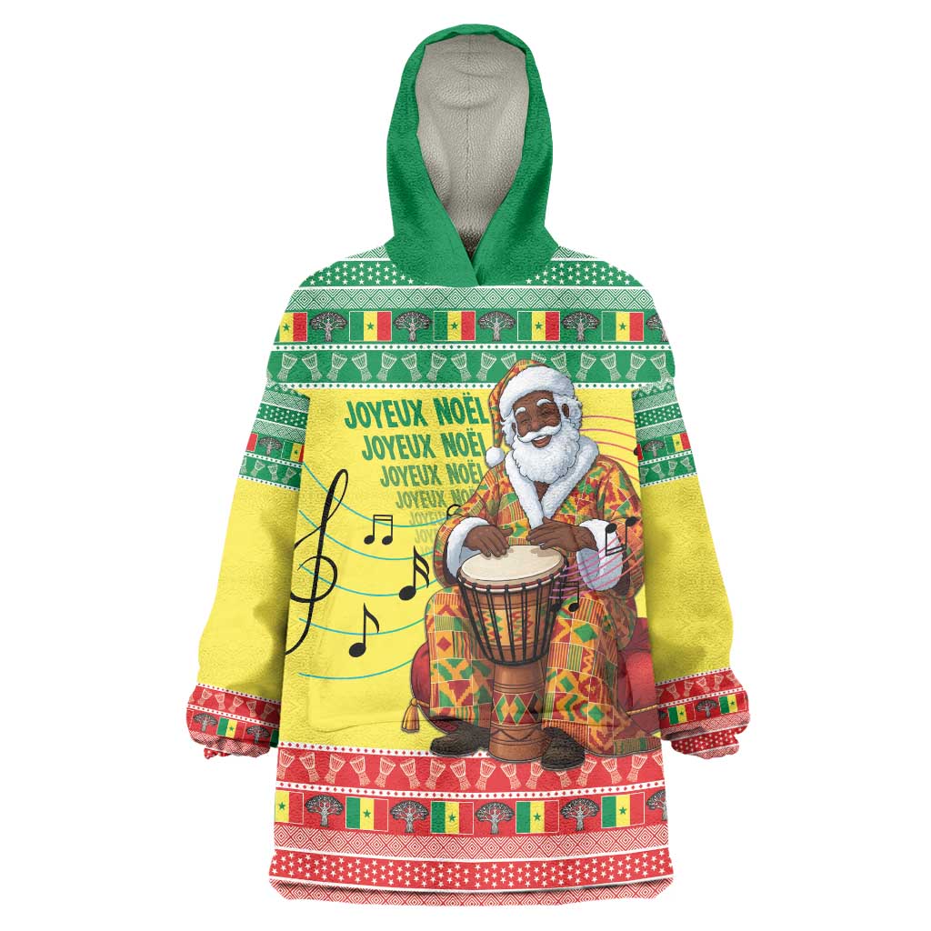Senegal Christmas Wearable Blanket Hoodie Black Santa Playing Djembe Drum - Wonder Print Shop