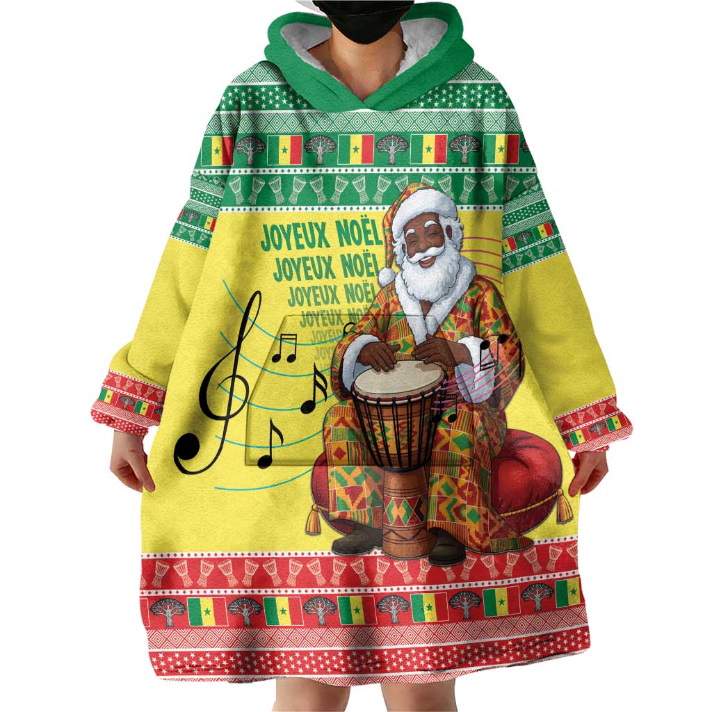 Senegal Christmas Wearable Blanket Hoodie Black Santa Playing Djembe Drum - Wonder Print Shop