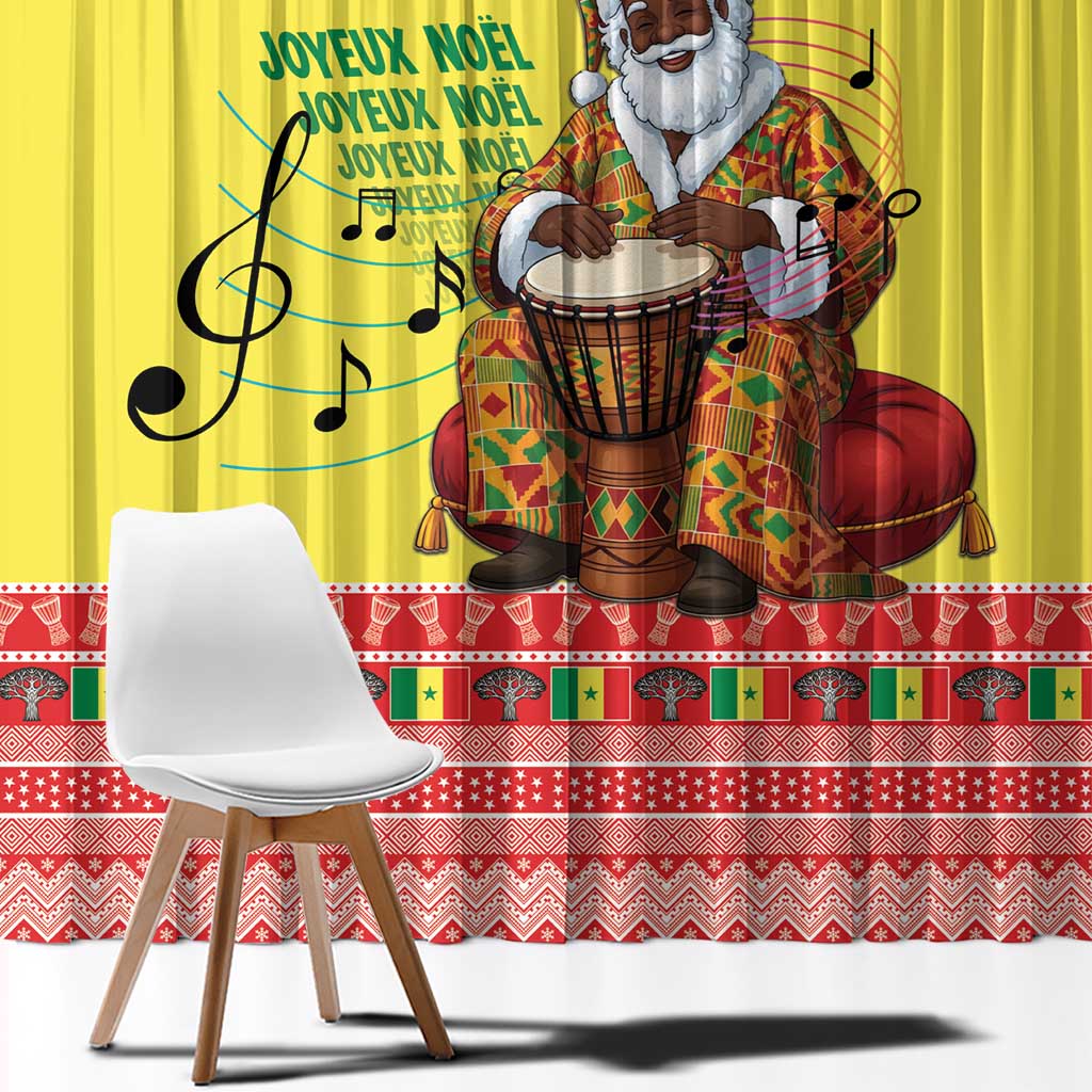 Senegal Christmas Window Curtain Black Santa Playing Djembe Drum - Wonder Print Shop