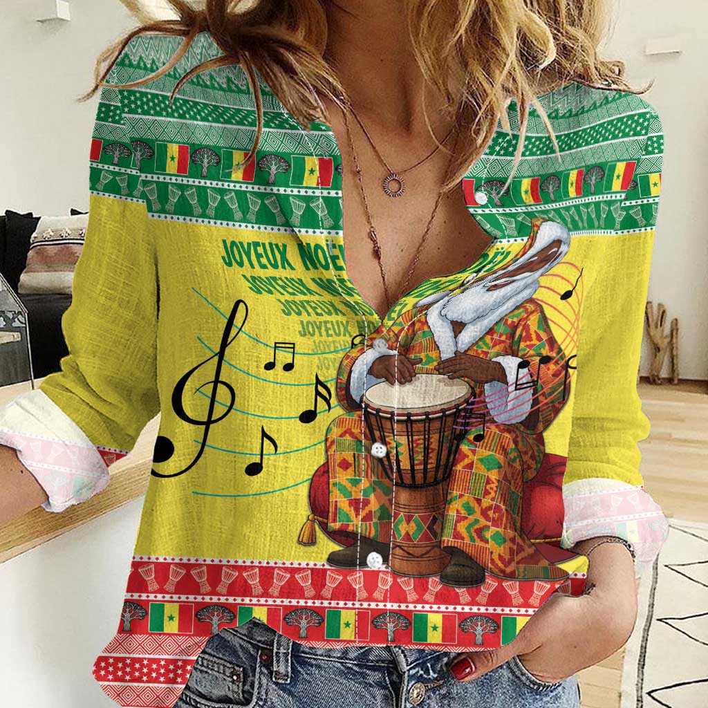 Senegal Christmas Women Casual Shirt Black Santa Playing Djembe Drum - Wonder Print Shop