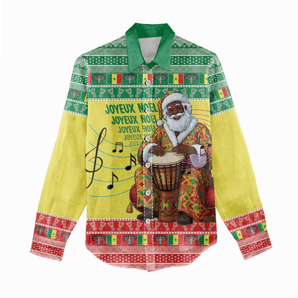 Senegal Christmas Women Casual Shirt Black Santa Playing Djembe Drum - Wonder Print Shop