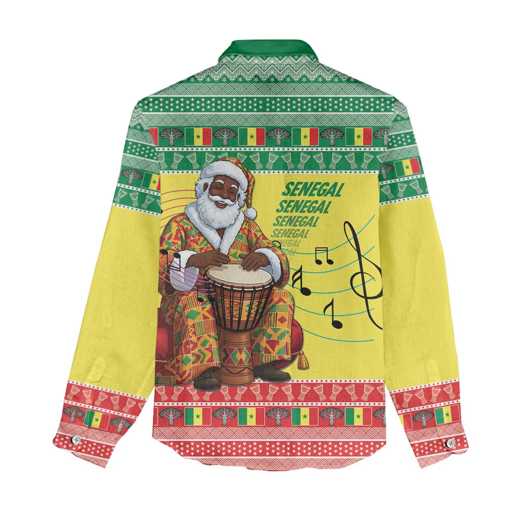 Senegal Christmas Women Casual Shirt Black Santa Playing Djembe Drum - Wonder Print Shop