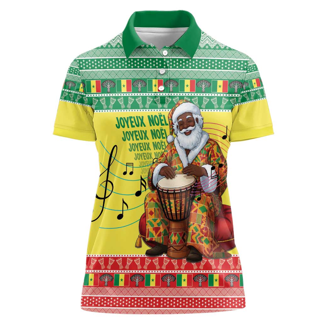 Senegal Christmas Women Polo Shirt Black Santa Playing Djembe Drum - Wonder Print Shop