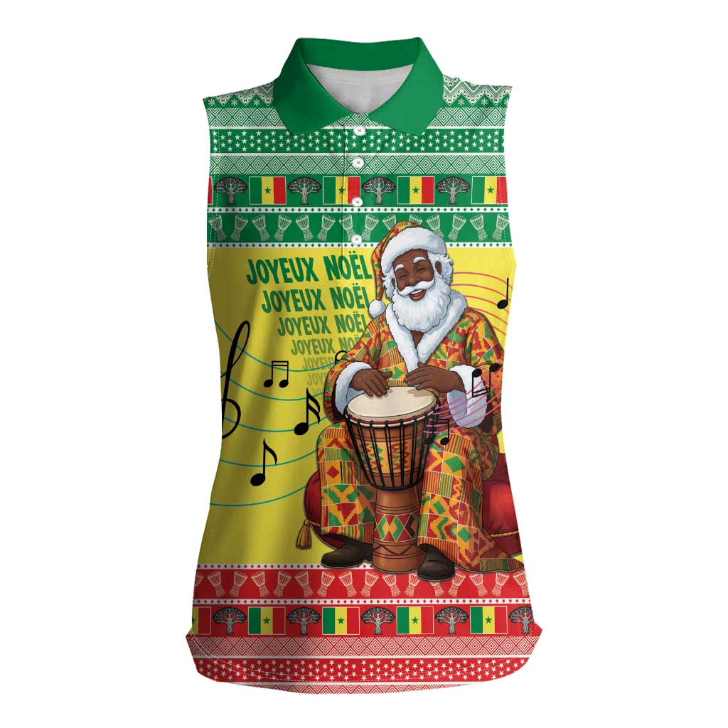 Senegal Christmas Women Sleeveless Polo Shirt Black Santa Playing Djembe Drum - Wonder Print Shop
