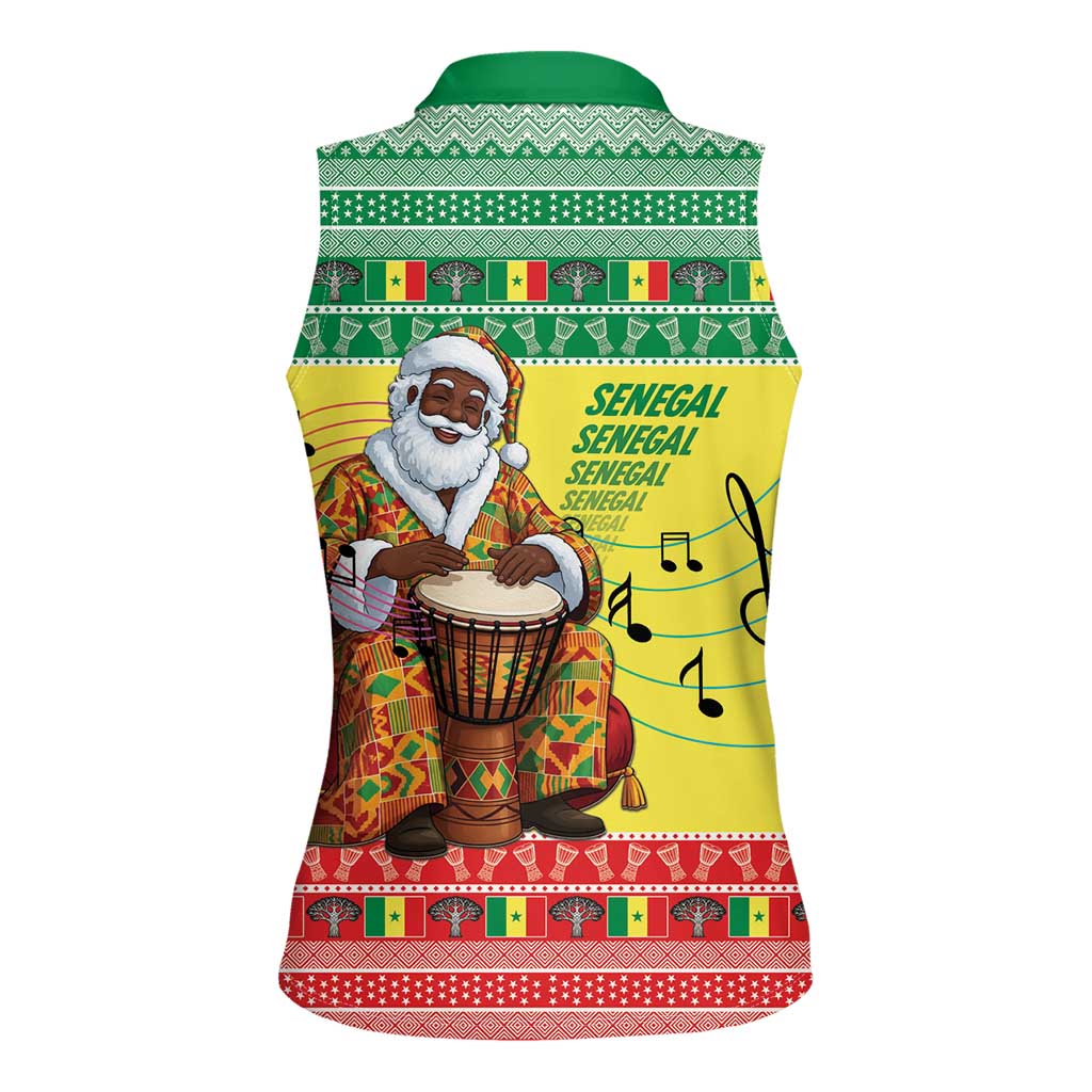 Senegal Christmas Women Sleeveless Polo Shirt Black Santa Playing Djembe Drum - Wonder Print Shop