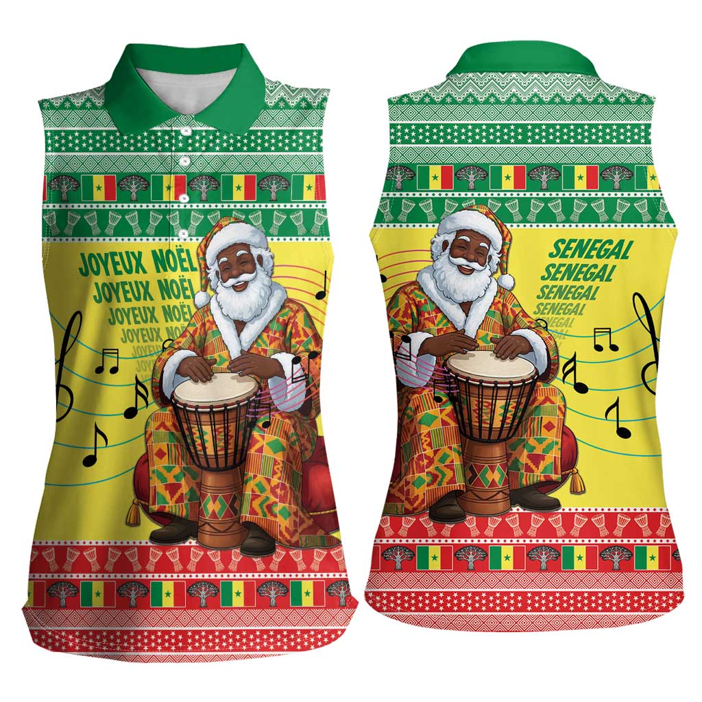 Senegal Christmas Women Sleeveless Polo Shirt Black Santa Playing Djembe Drum - Wonder Print Shop