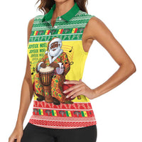 Senegal Christmas Women Sleeveless Polo Shirt Black Santa Playing Djembe Drum - Wonder Print Shop