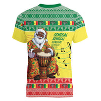 Senegal Christmas Women V-Neck T-Shirt Black Santa Playing Djembe Drum - Wonder Print Shop