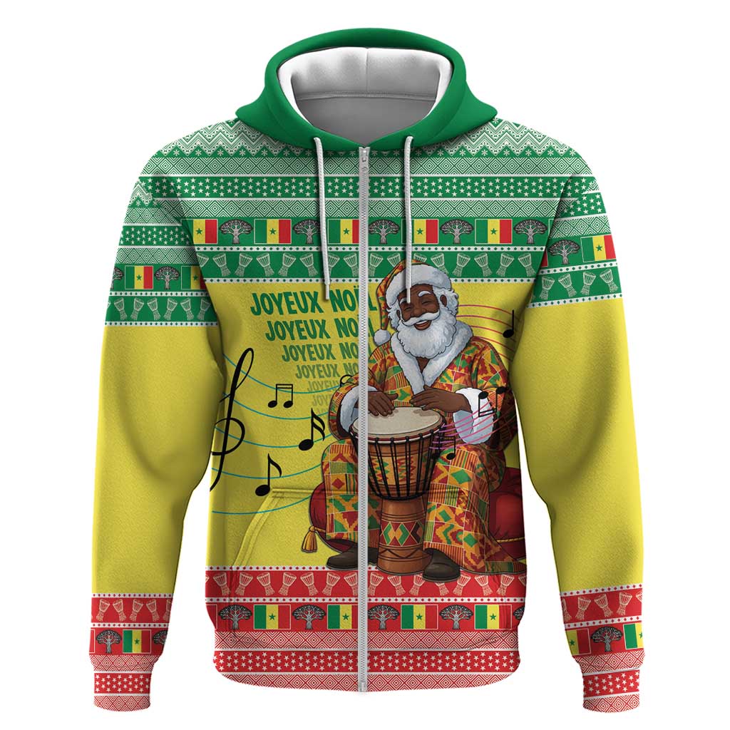 Senegal Christmas Zip Hoodie Black Santa Playing Djembe Drum - Wonder Print Shop