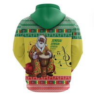 Senegal Christmas Zip Hoodie Black Santa Playing Djembe Drum - Wonder Print Shop