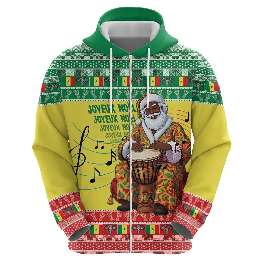 Senegal Christmas Zip Hoodie Black Santa Playing Djembe Drum - Wonder Print Shop
