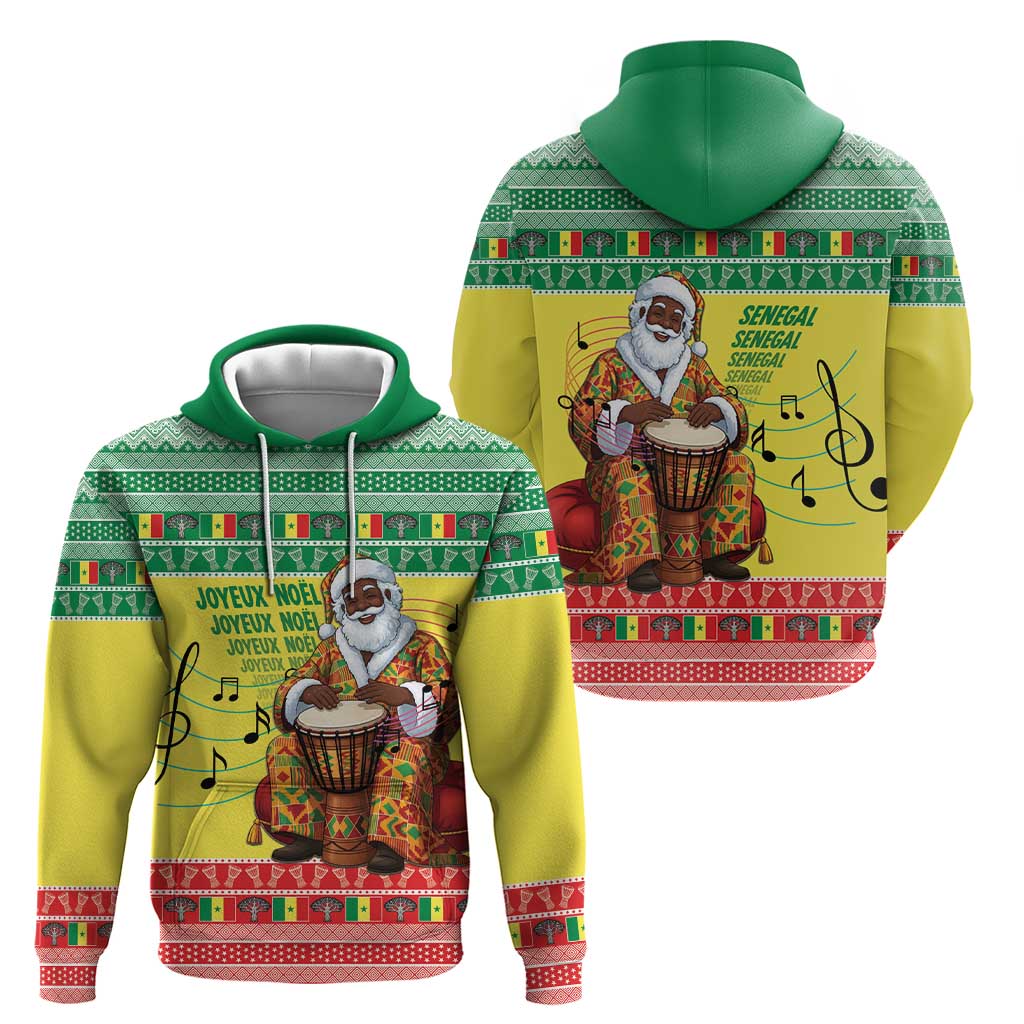 Senegal Christmas Zip Hoodie Black Santa Playing Djembe Drum - Wonder Print Shop