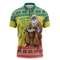 Senegal Christmas Zipper Polo Shirt Black Santa Playing Djembe Drum - undefined