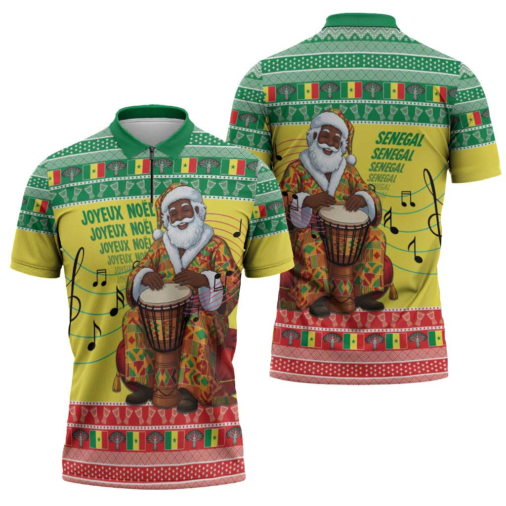 Senegal Christmas Zipper Polo Shirt Black Santa Playing Djembe Drum - undefined