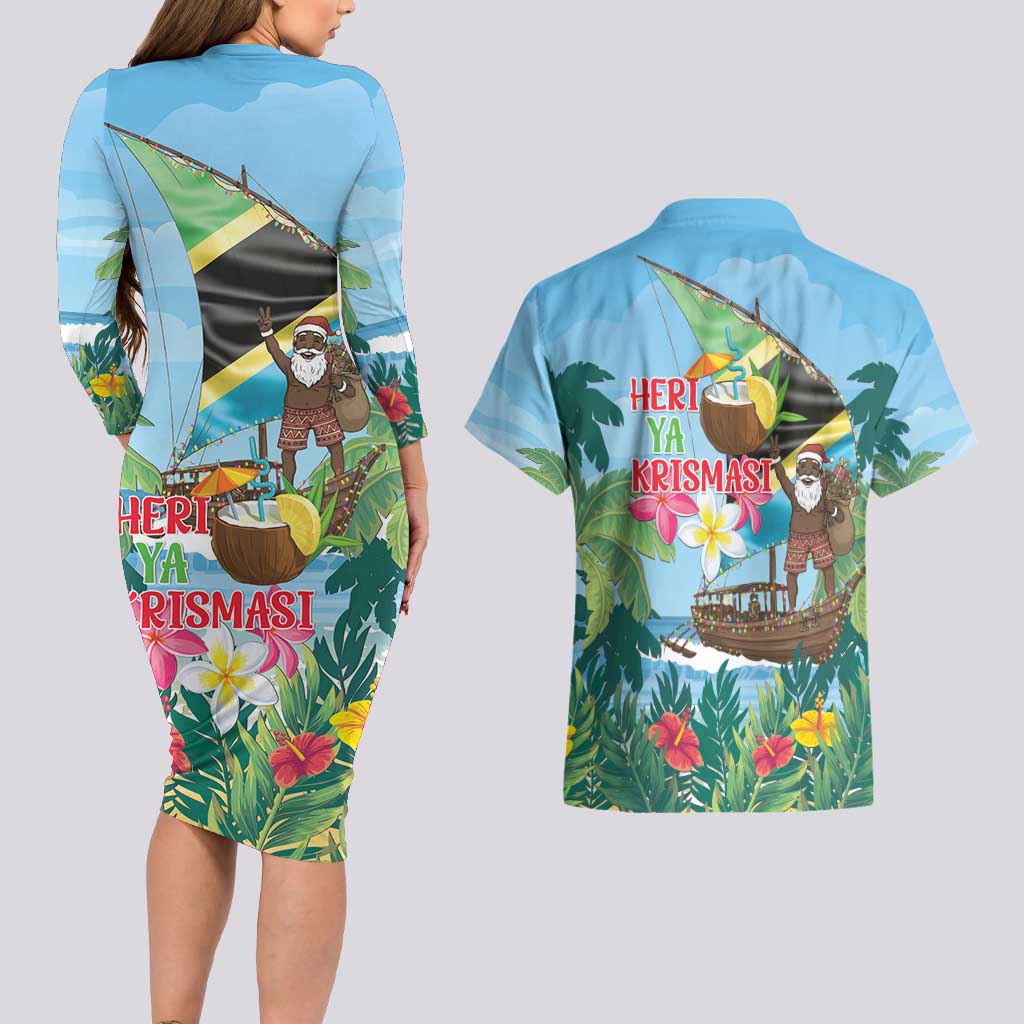 Tanzania Christmas Couples Matching Long Sleeve Bodycon Dress and Hawaiian Shirt Heri ya Krismasi - Wonder Print Shop
