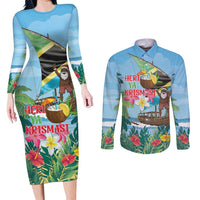 Tanzania Christmas Couples Matching Long Sleeve Bodycon Dress and Long Sleeve Button Shirt Heri ya Krismasi - Wonder Print Shop
