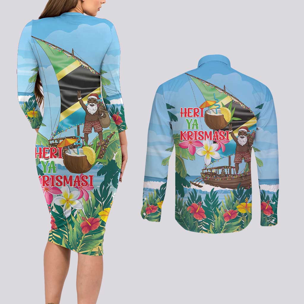 Tanzania Christmas Couples Matching Long Sleeve Bodycon Dress and Long Sleeve Button Shirt Heri ya Krismasi - Wonder Print Shop