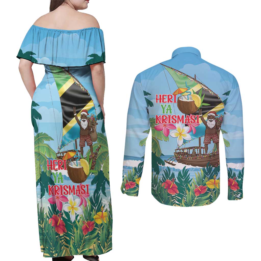 Tanzania Christmas Couples Matching Off Shoulder Maxi Dress and Long Sleeve Button Shirt Heri ya Krismasi - Wonder Print Shop