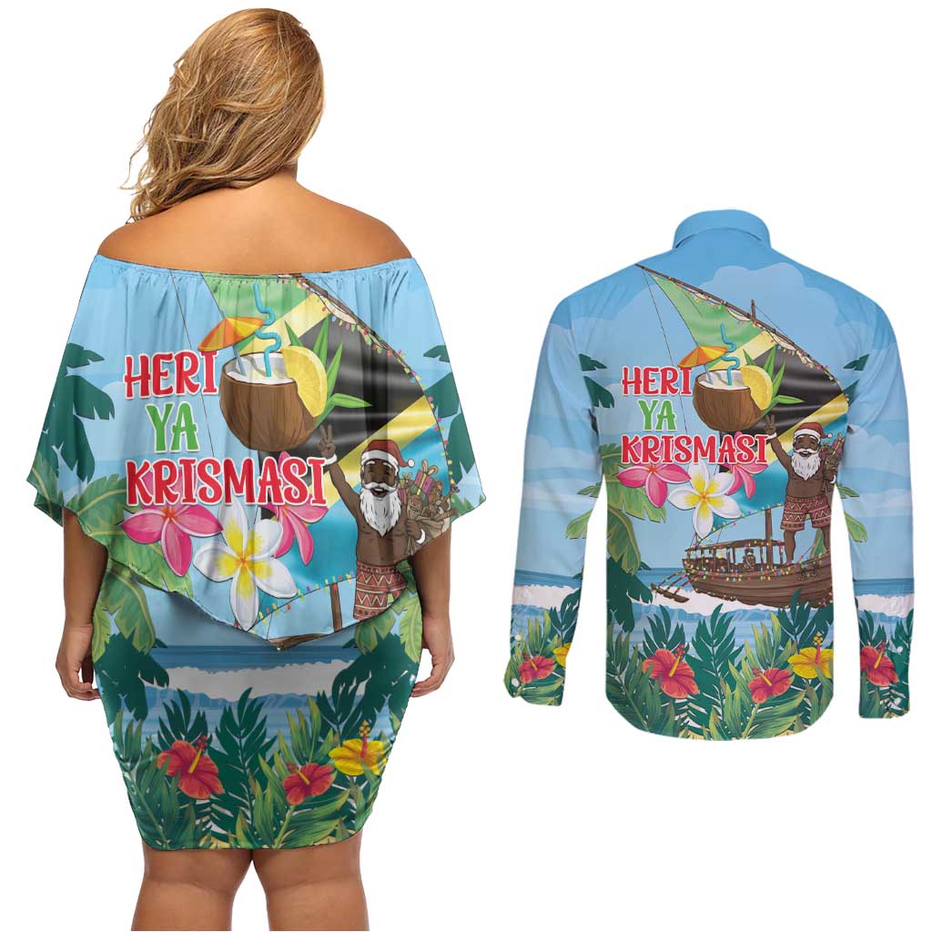 Tanzania Christmas Couples Matching Off Shoulder Short Dress and Long Sleeve Button Shirt Heri ya Krismasi - Wonder Print Shop