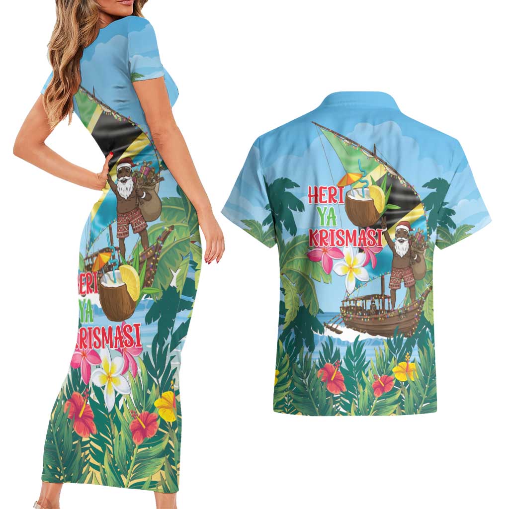 Tanzania Christmas Couples Matching Short Sleeve Bodycon Dress and Hawaiian Shirt Heri ya Krismasi - Wonder Print Shop