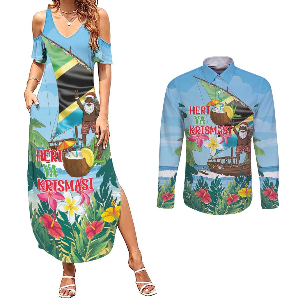 Tanzania Christmas Couples Matching Summer Maxi Dress and Long Sleeve Button Shirt Heri ya Krismasi - Wonder Print Shop