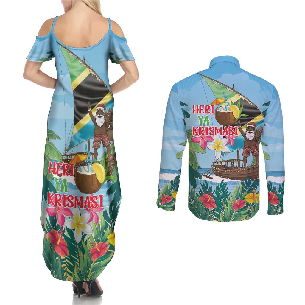 Tanzania Christmas Couples Matching Summer Maxi Dress and Long Sleeve Button Shirt Heri ya Krismasi - Wonder Print Shop