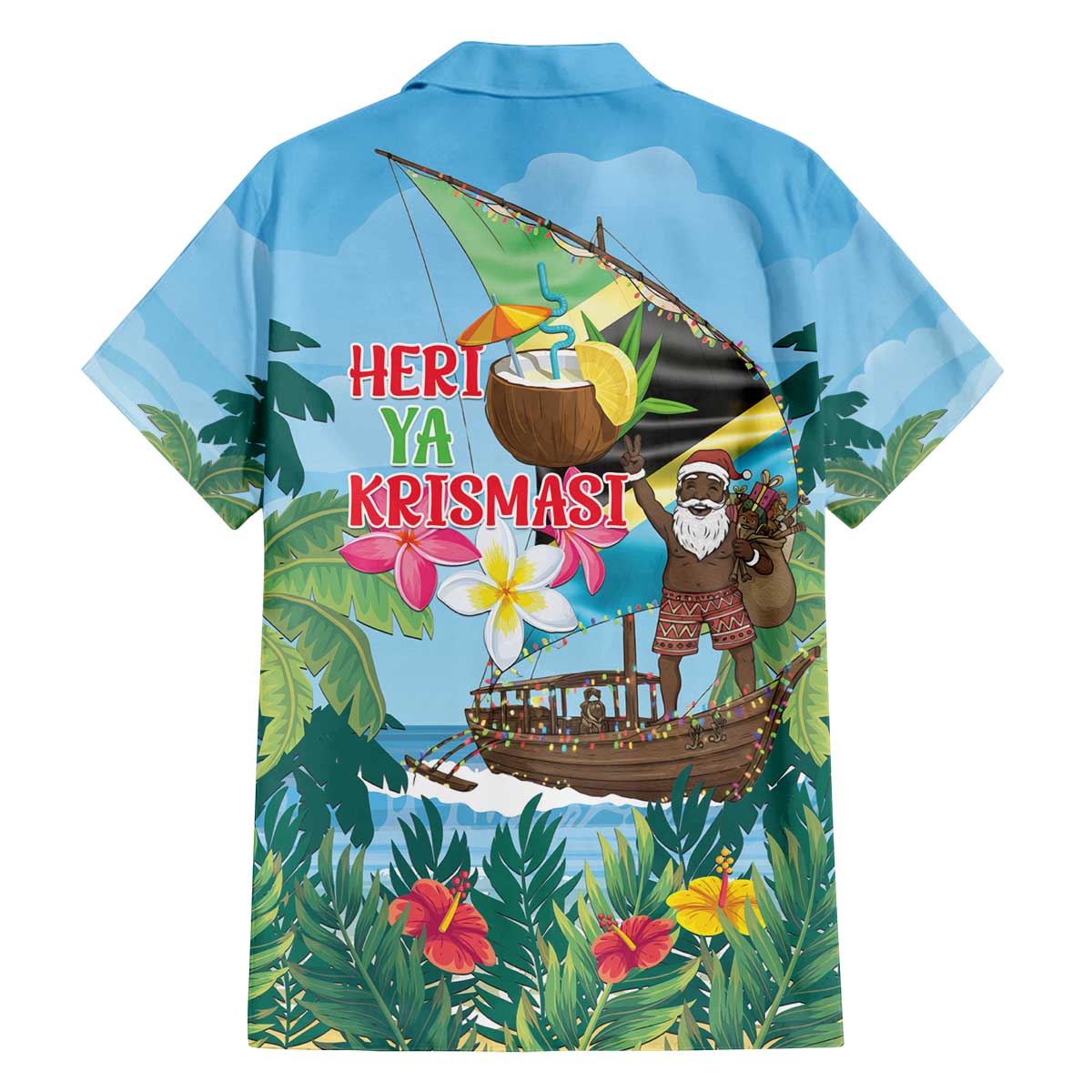 Tanzania Christmas Family Matching Off The Shoulder Long Sleeve Dress and Hawaiian Shirt Heri ya Krismasi - Wonder Print Shop