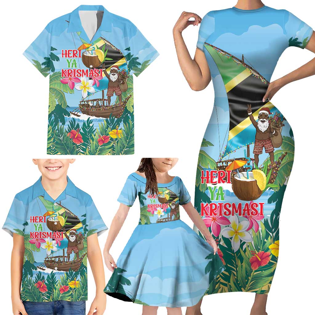 Tanzania Christmas Family Matching Short Sleeve Bodycon Dress and Hawaiian Shirt Heri ya Krismasi - Wonder Print Shop
