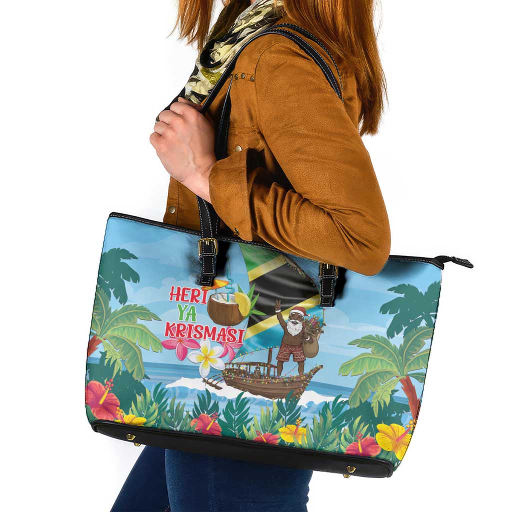Tanzania Christmas Leather Tote Bag Heri ya Krismasi - Wonder Print Shop