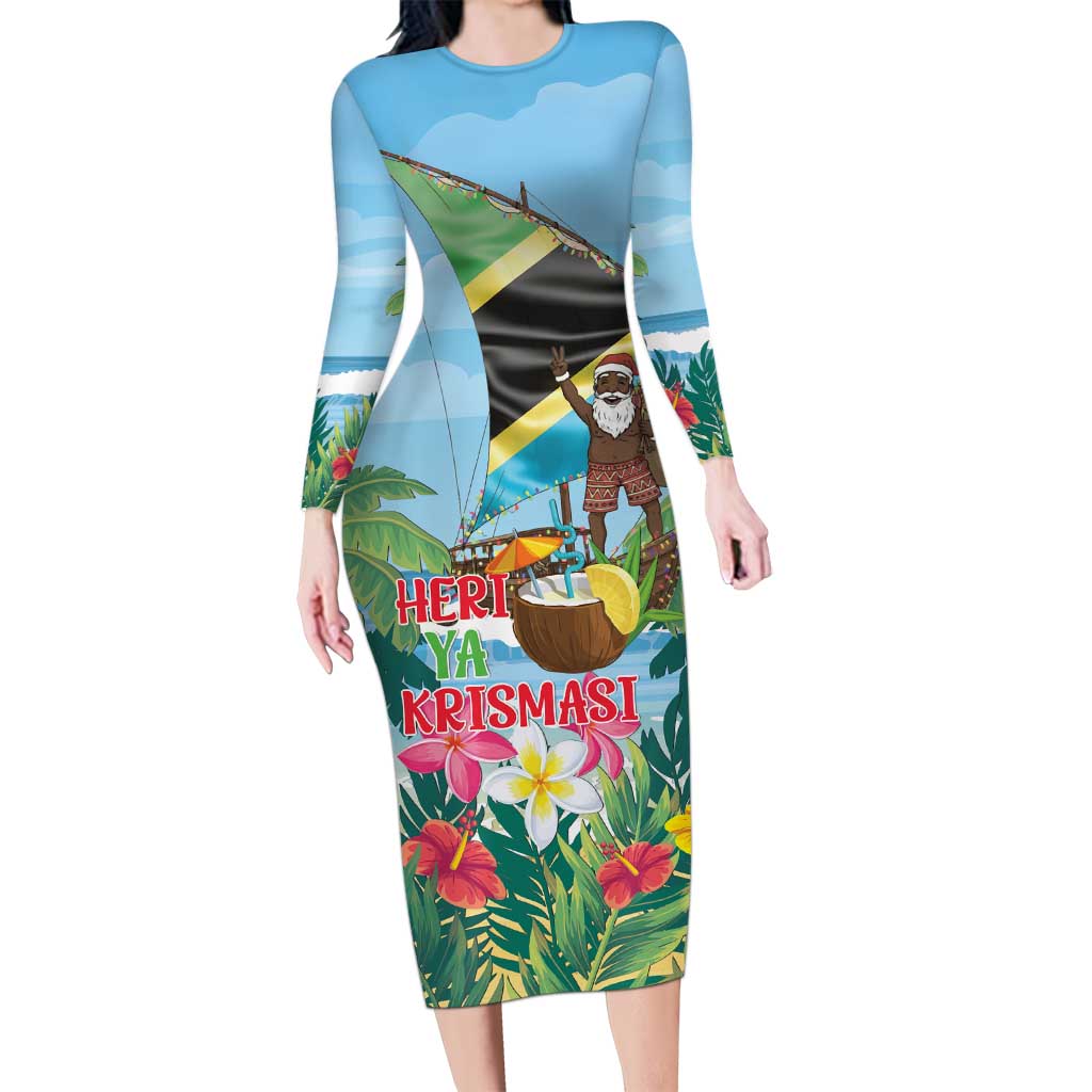 Tanzania Christmas Long Sleeve Bodycon Dress Heri ya Krismasi - Wonder Print Shop