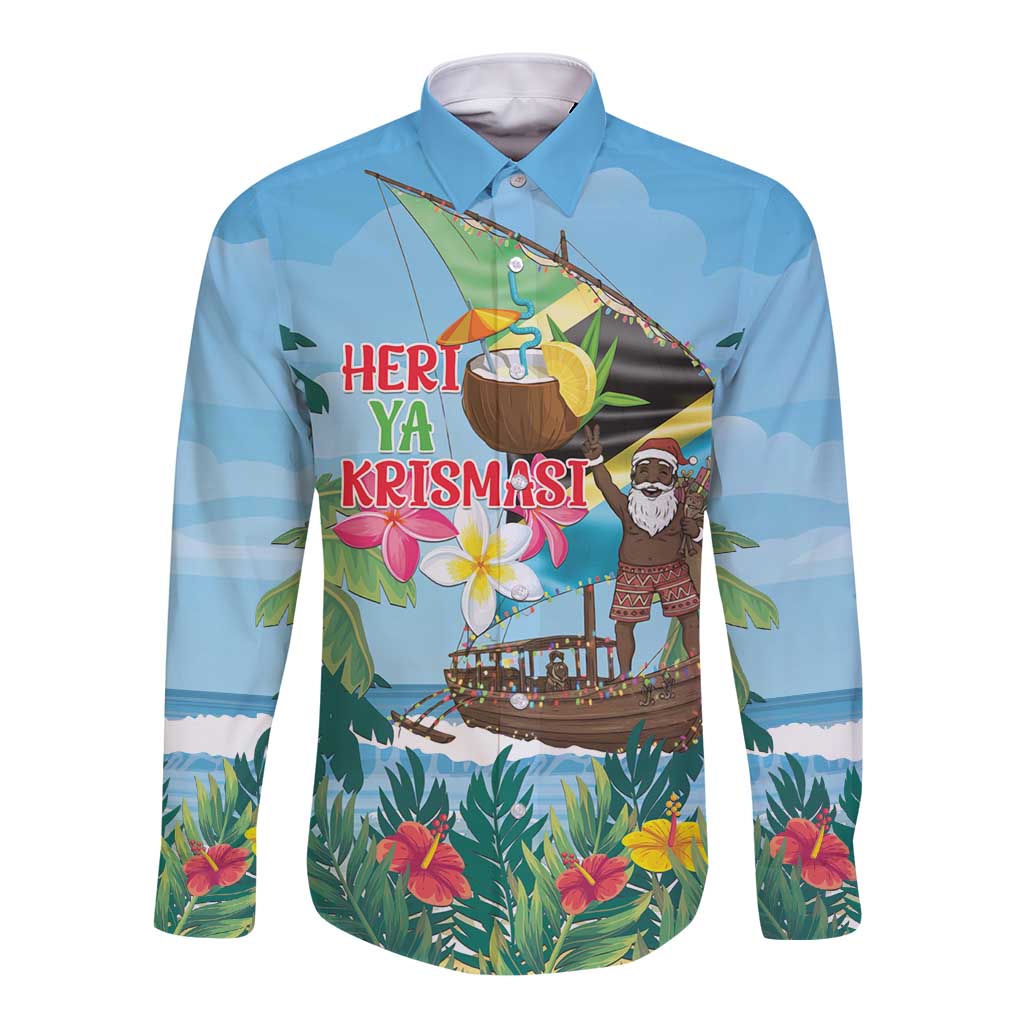 Tanzania Christmas Long Sleeve Button Shirt Heri ya Krismasi - Wonder Print Shop