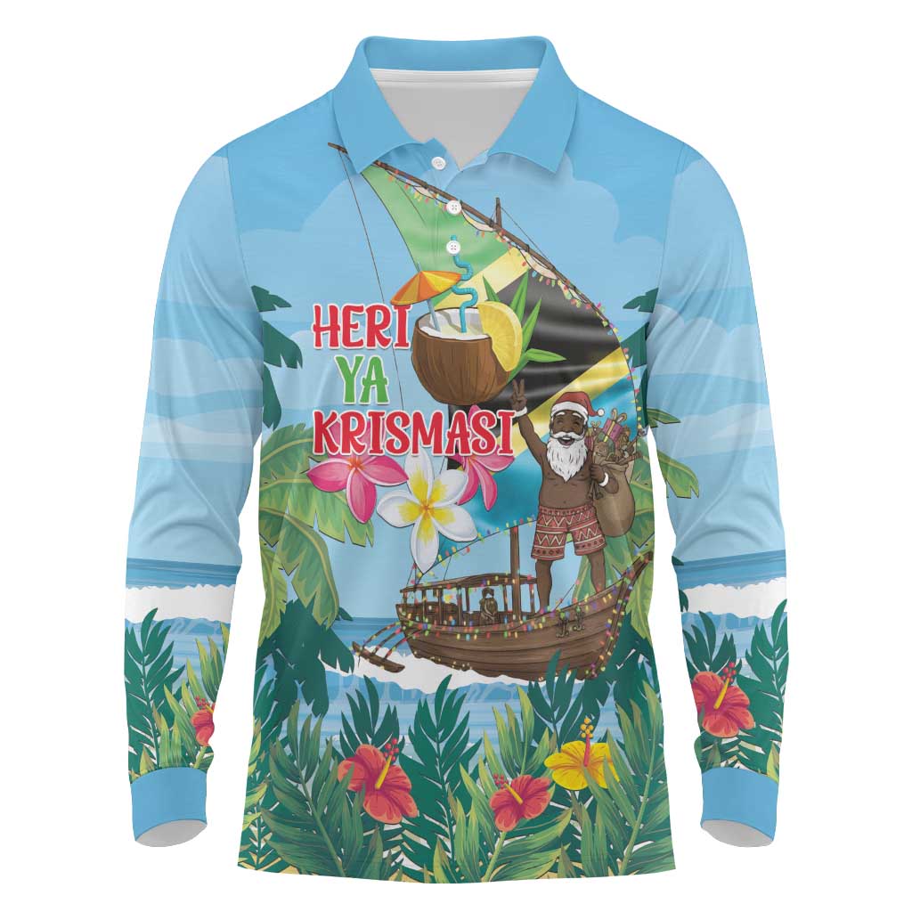 Tanzania Christmas Long Sleeve Polo Shirt Heri ya Krismasi - Wonder Print Shop