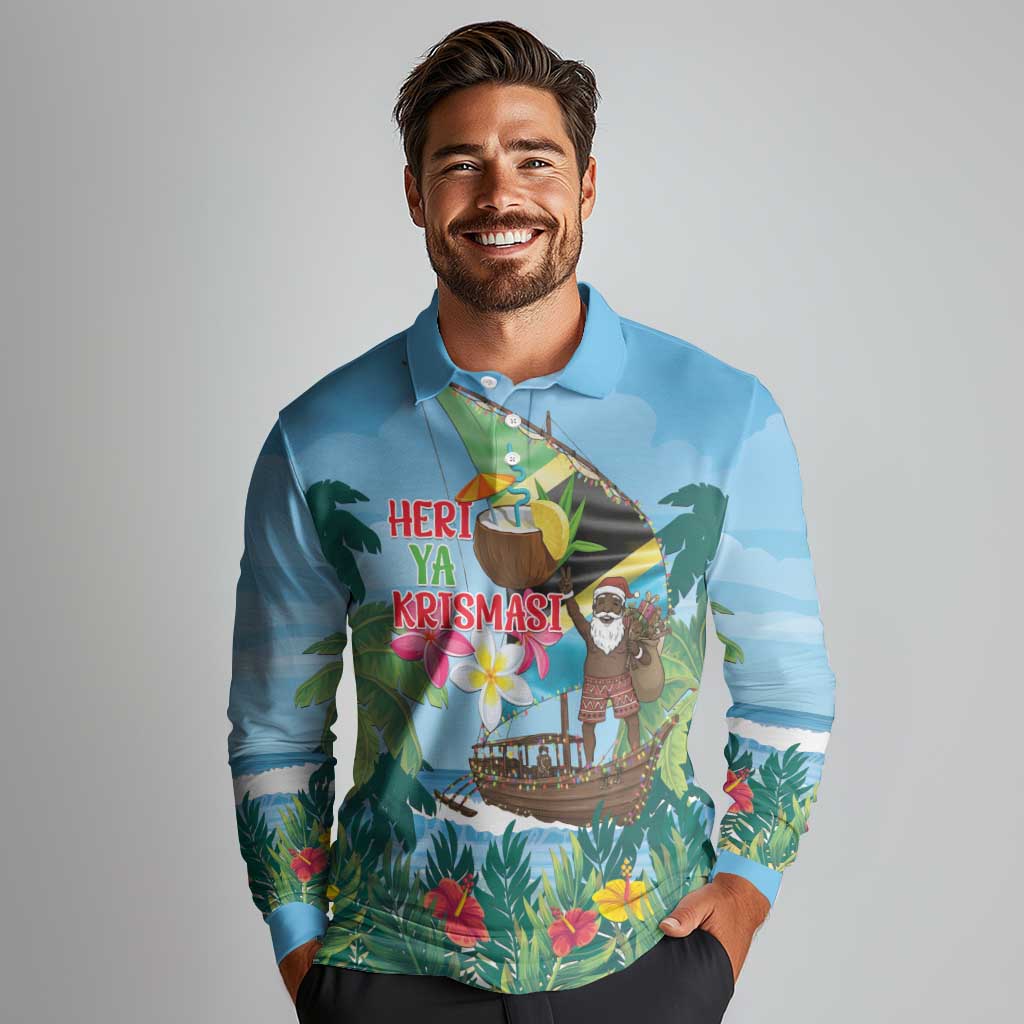 Tanzania Christmas Long Sleeve Polo Shirt Heri ya Krismasi - Wonder Print Shop