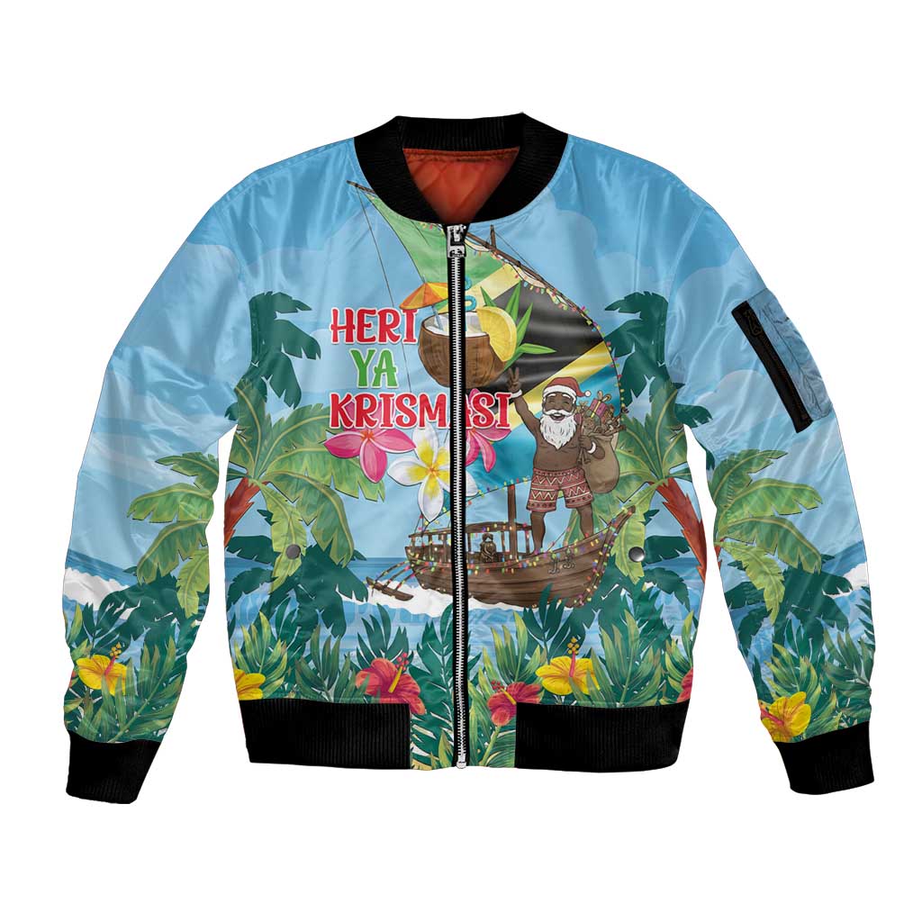 Tanzania Christmas Sleeve Zip Bomber Jacket Heri ya Krismasi - Wonder Print Shop