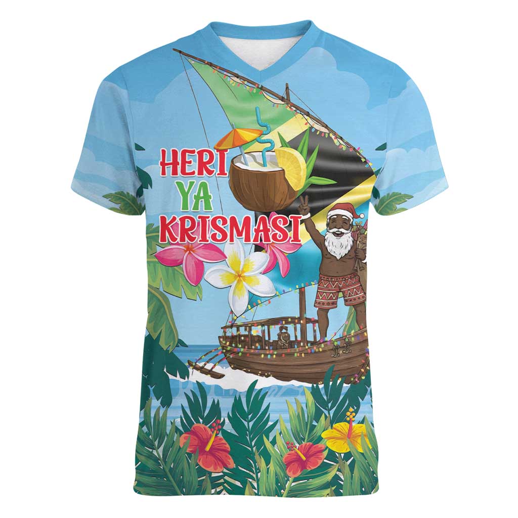 Tanzania Christmas Women V-Neck T-Shirt Heri ya Krismasi - Wonder Print Shop