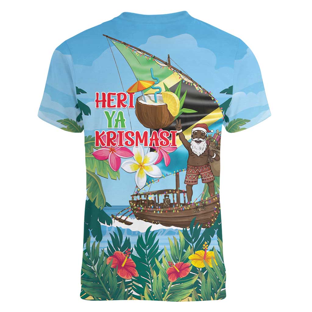 Tanzania Christmas Women V-Neck T-Shirt Heri ya Krismasi - Wonder Print Shop