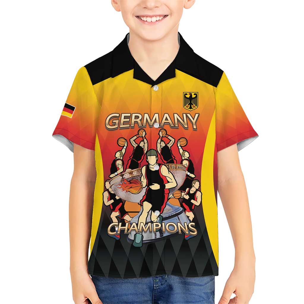 Custom Germany Basketball Kid Hawaiian Shirt European Champions 2025 - Wonder Print Shop