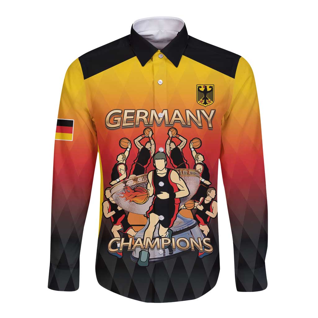 Custom Germany Basketball Long Sleeve Button Shirt European Champions 2025 - Wonder Print Shop