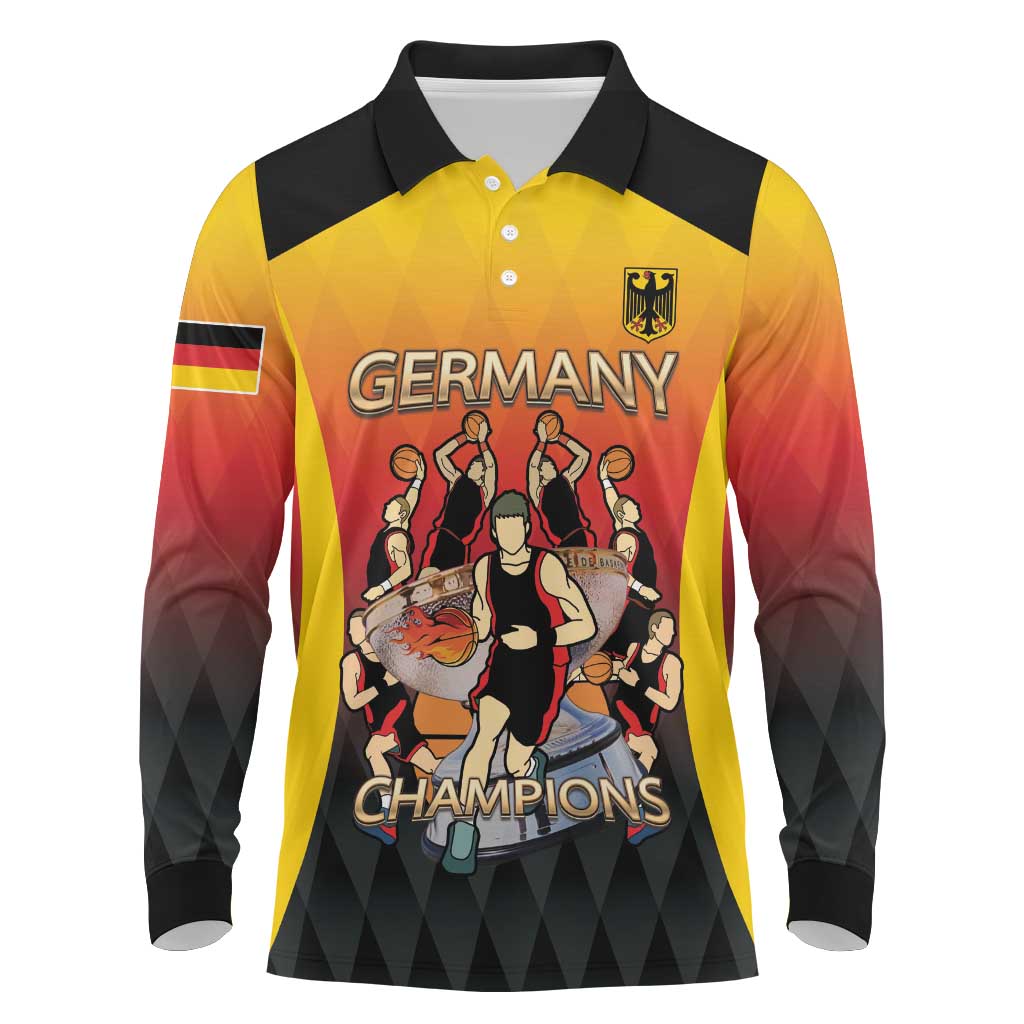 Custom Germany Basketball Long Sleeve Polo Shirt European Champions 2025 - Wonder Print Shop