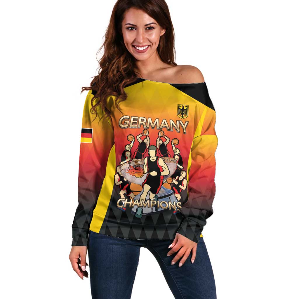 Custom Germany Basketball Off Shoulder Sweater European Champions 2025 - Wonder Print Shop