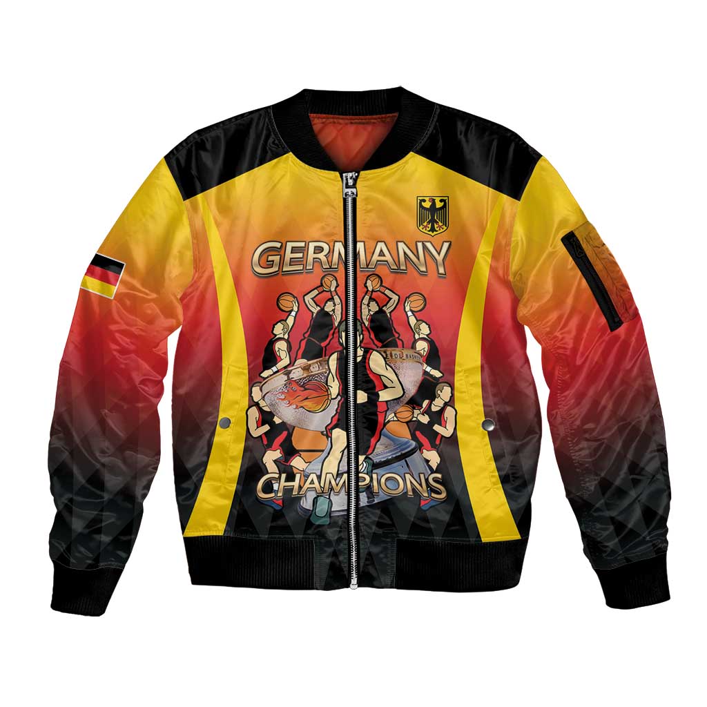 Custom Germany Basketball Sleeve Zip Bomber Jacket European Champions 2025 - Wonder Print Shop