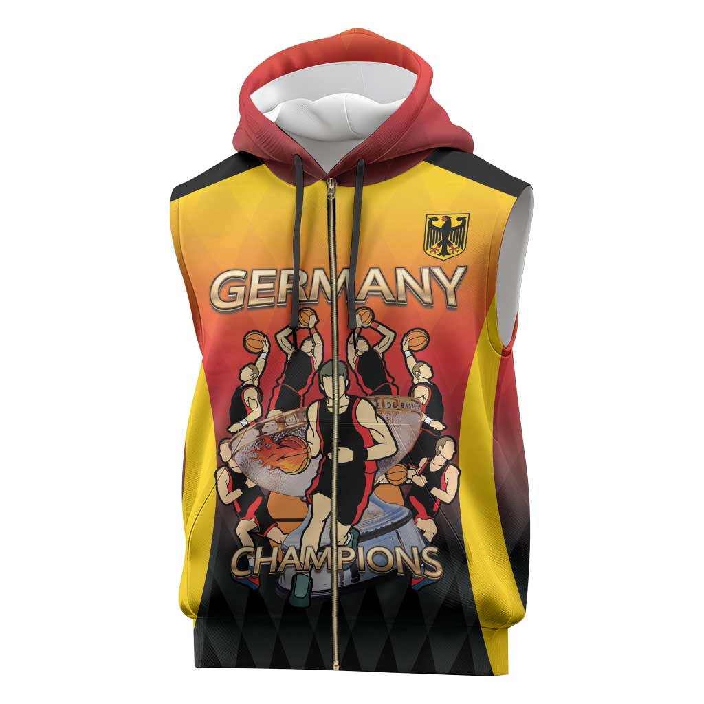 Custom Germany Basketball Sleeveless Zip Hoodie European Champions 2025 - Wonder Print Shop