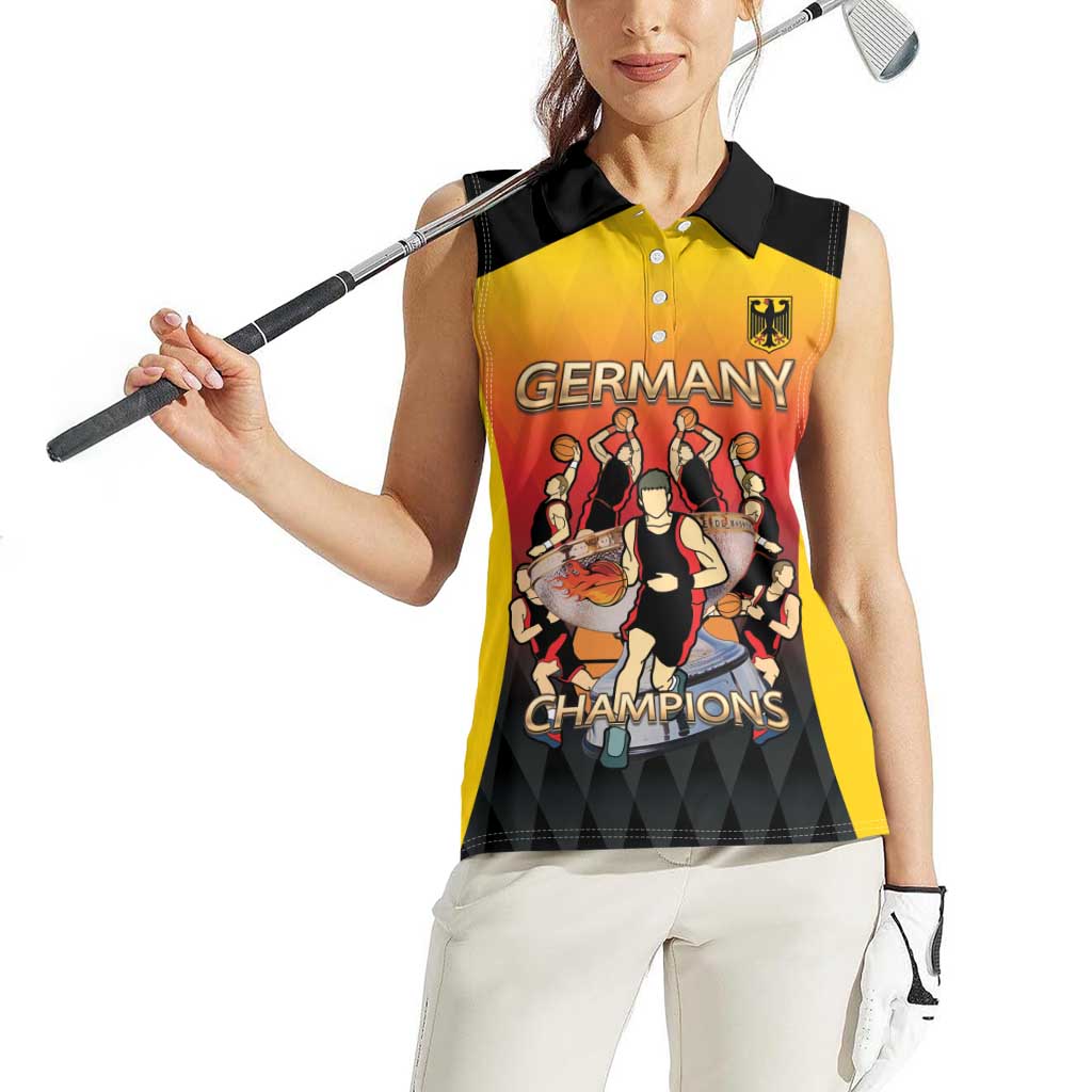 Custom Germany Basketball Women Sleeveless Polo Shirt European Champions 2025 - Wonder Print Shop